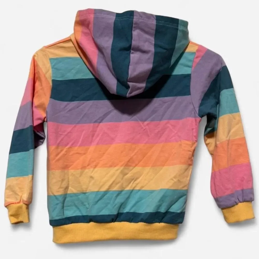 Girls Rainbow Stripe Zip Hoodie Size 8